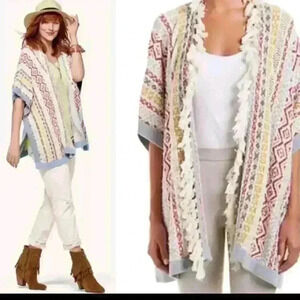 Cabi Womens Siesta Boho Multicolor Stripe Textured Fringe Poncho M/L